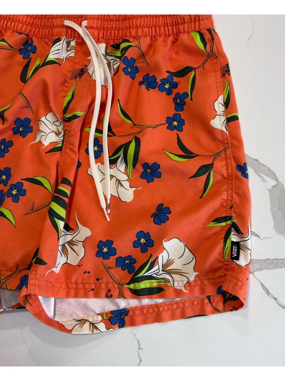 Vans Primary Floral Volley Board Shorts Orange Swim Trunks Blue White Mens Large